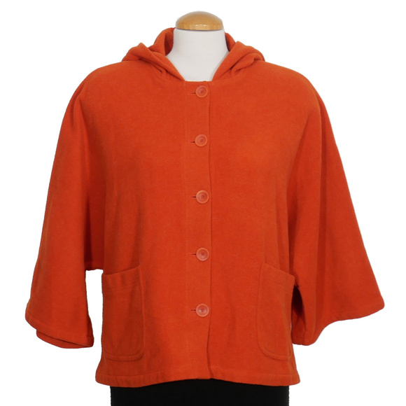 Orange Wool Melton Hooded Boxy Jacket XS
